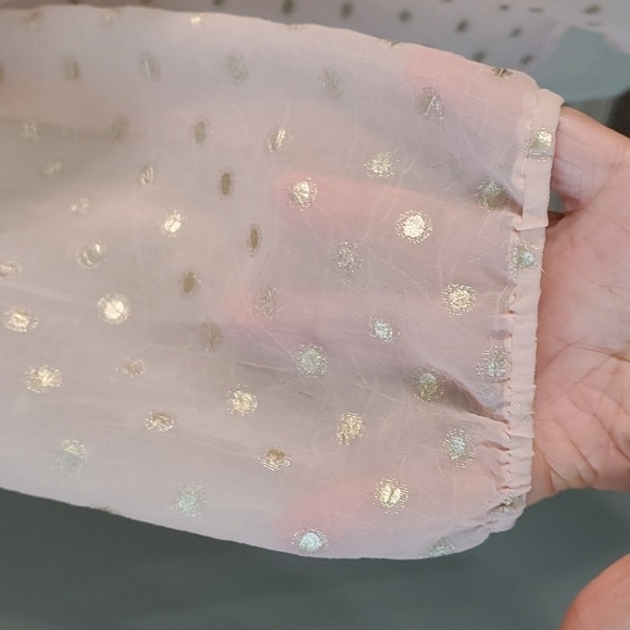 Doe & Rae sheer pink blouse with silver polkadot.  Size small. BOHEMIAN style.‎ - Picture 4 of 7